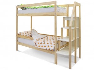 Двухъярусная кровать Svogen с бортиком натура без покрытия