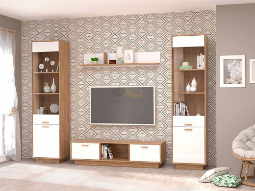 Гостиная модульная Эго 3 дуб крафт золотой/белый глянец