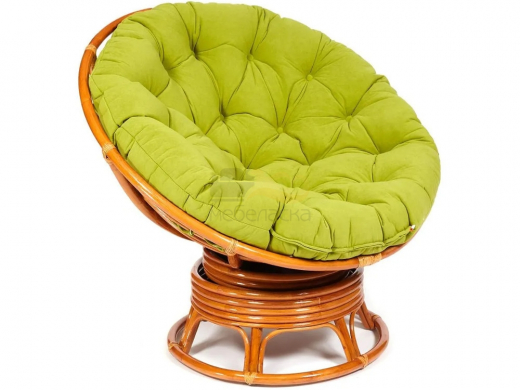 Кресло-качалка Papasan w 23/01 B с подушкой Cognac, флок Олива
