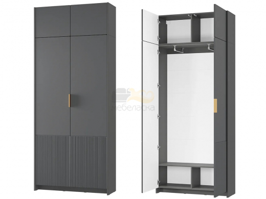 Шкаф 2-х створчатый Пандора ШК-01 с антресолью ШКН-06 Графит/базальт